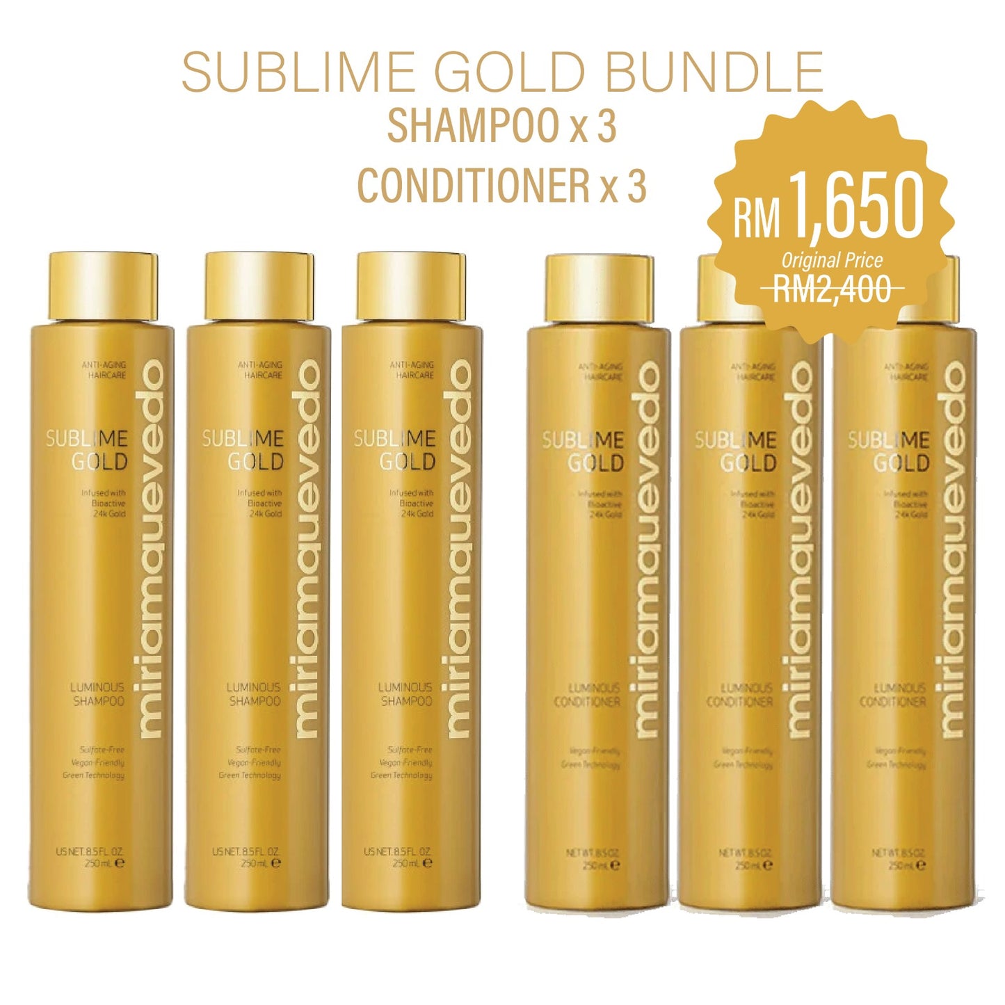 Sublime Gold Triple Bundle (Shampoo x 3 +Conditioner x 3) 250ml